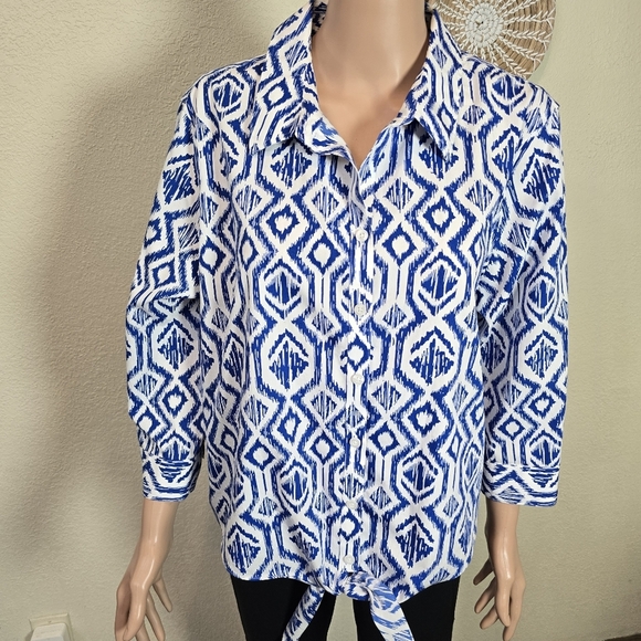 Chicos Xl Geometric Print Women's Top 3/4 Sleeve - Picture 9 of 12